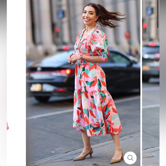 Jessie Zhao Ramona Watermelon Smocked Midi Dress - Picture 3 of 8